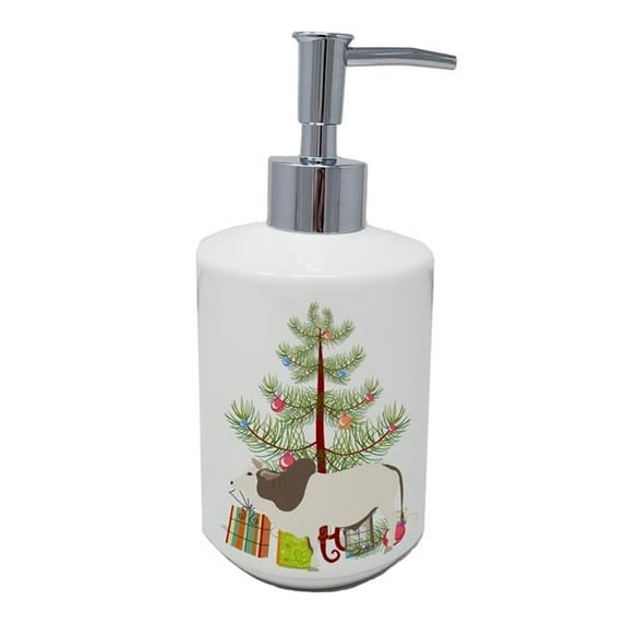 Carolines Treasures BB9197SOAP 7 x 3.5 in. Unisex Malvi Cow Christmas Ceramic Soap Dispenser, Teal