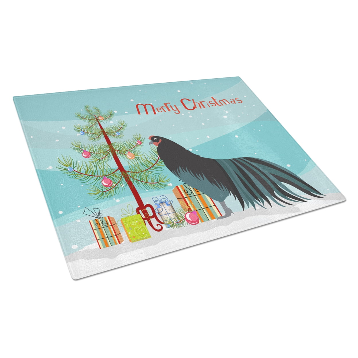 Carolines Treasures BB9200LCB Sumatra Chicken Christmas Glass Cutting Board Large Teal 12H x 16W multicolor