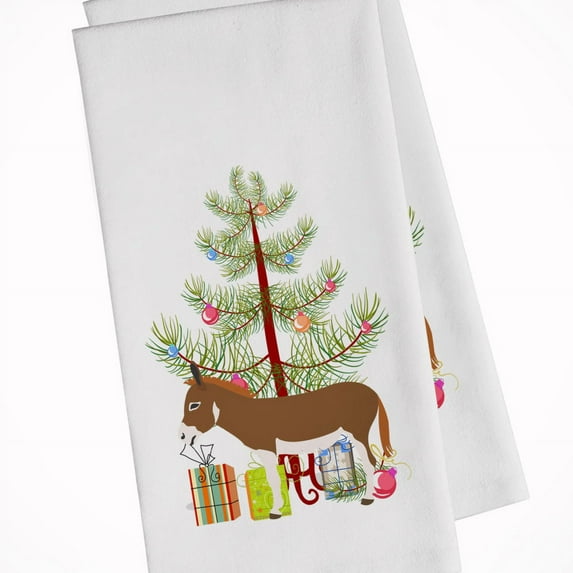 Carolines Treasures BB9214WTKT Miniature Mediterranian Donkey Christmas White Kitchen Towel Set of 2 Dish Towels Teal 19