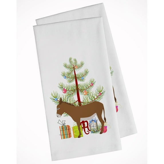 Carolines Treasures BB9216WTKT Cotentin Donkey Christmas White Kitchen Towel Set of 2 Dish Towels Teal 19 X 25"