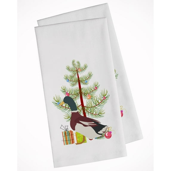 Carolines Treasures BB9223WTKT Rouen Duck Christmas White Kitchen Towel Set of 2 Dish Towels Teal 19 X 25" multicolor