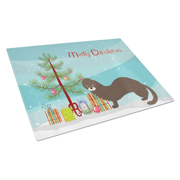 Carolines Treasures BB9235LCB Russian or European Mink Christmas Glass Cutting Board Large Teal 12H x 16W multicolor
