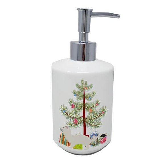 Carolines Treasures BB9239SOAP 7 x 3.5 in. Unisex Stoat Short-tailed Weasel Christmas Ceramic Soap Dispenser, Teal