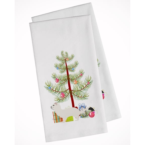 Carolines Treasures BB9239WTKT Stoat Short-tailed Weasel Christmas White Kitchen Towel Set of 2 Dish Towels Teal 19 X