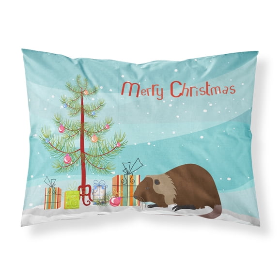 Carolines Treasures BB9246PILLOWCASE Coypu Nutria River Rat Christmas Fabric Standard Pillowcase Teal Standard