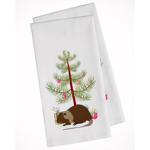 Carolines Treasures BB9246WTKT Coypu Nutria River Rat Christmas White Kitchen Towel Set of 2 Dish Towels Teal 19 X 25"