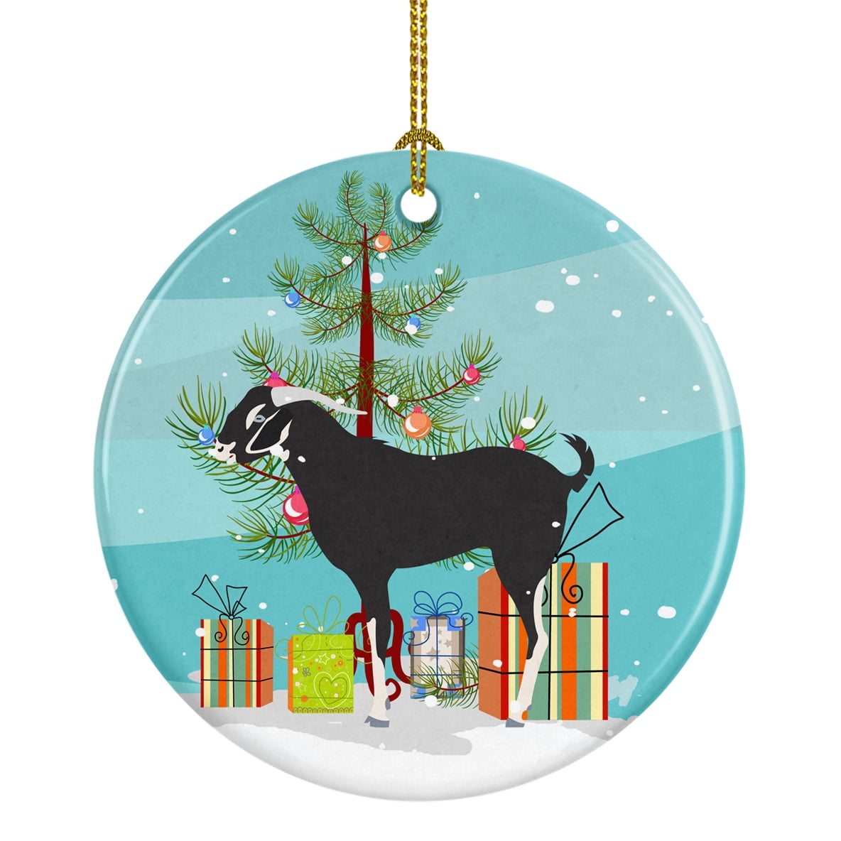 Carolines Treasures BB9251CO1 Black Bengal Goat Christmas Ceramic Ornament 3 in multicolor