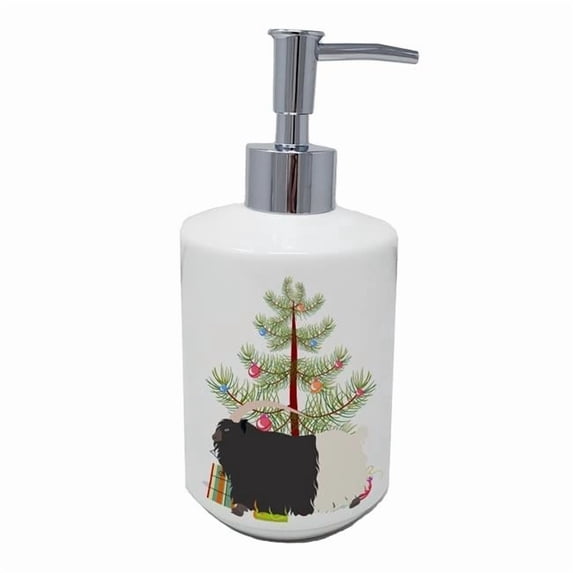 Carolines Treasures BB9254SOAP 7 x 3.5 in. Unisex Welsh Black-Necked Goat Christmas Ceramic Soap Dispenser, Teal