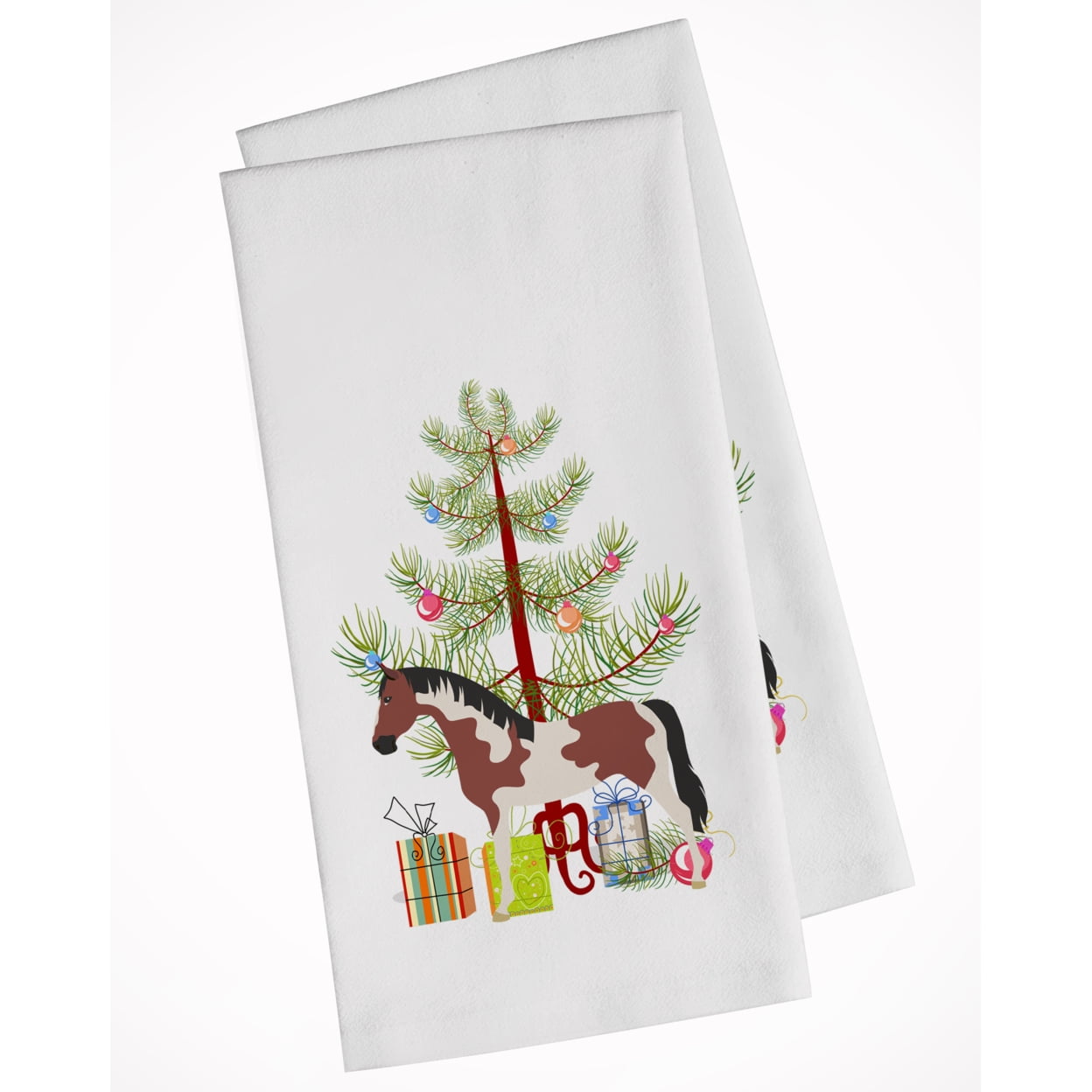 Carolines Treasures BB9274WTKT Pinto Horse Christmas White Kitchen Towel Set of 2 Dish Towels Teal 19 X 25" multicolor