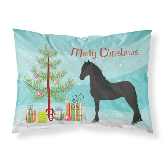 Carolines Treasures BB9282PILLOWCASE Friesian Horse Christmas Fabric Standard Pillowcase Teal Standard multicolor