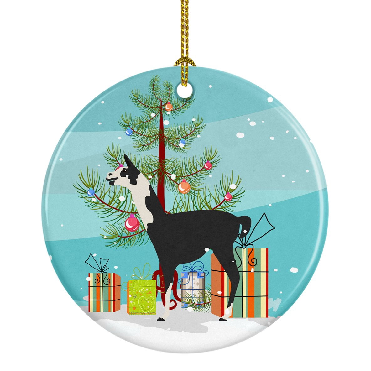 Carolines Treasures BB9285CO1 Llama Q Ara Christmas Ceramic Ornament 3 in multicolor