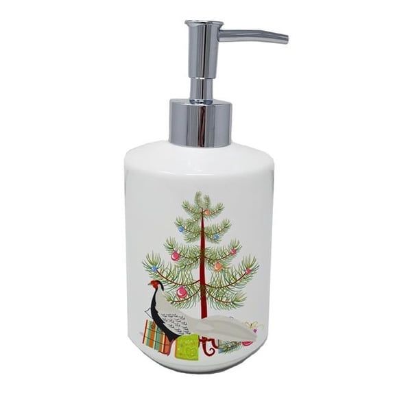 Carolines Treasures BB9296SOAP 7 x 3.5 in. Unisex Silver Pheasant Christmas Ceramic Soap Dispenser, Teal