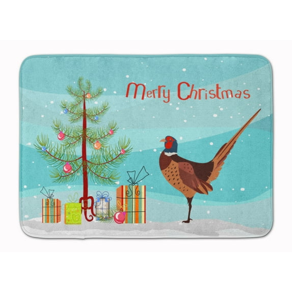 Carolines Treasures BB9297RUG Ring-necked Common Pheasant Christmas Machine Washable Memory Foam Mat Teal 19 X 27"