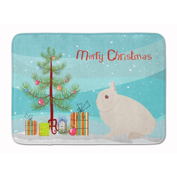 Carolines Treasures BB9331RUG Hermelin Rabbit Christmas Machine Washable Memory Foam Mat Teal 19 X 27" multicolor