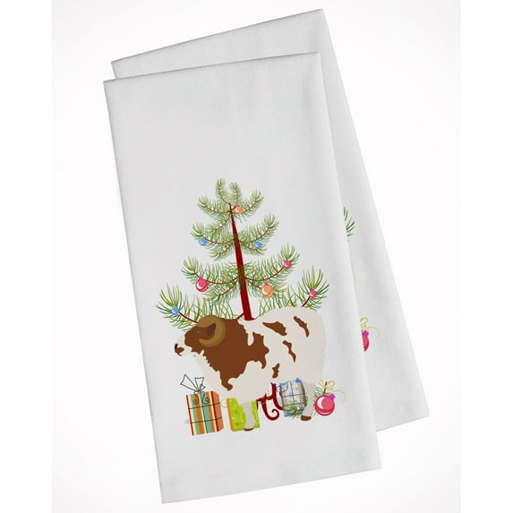 Carolines Treasures BB9342WTKT Jacob Sheep Christmas White Kitchen Towel Set of 2 Dish Towels Teal 19 X 25" multicolor