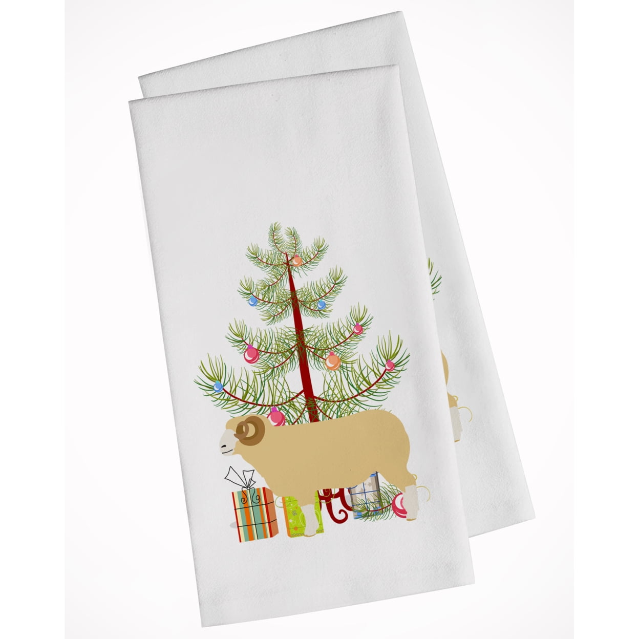 Carolines Treasures BB9347WTKT Horned Dorset Sheep Christmas White Kitchen Towel Set of 2 Dish Towels Teal 19 X 25"