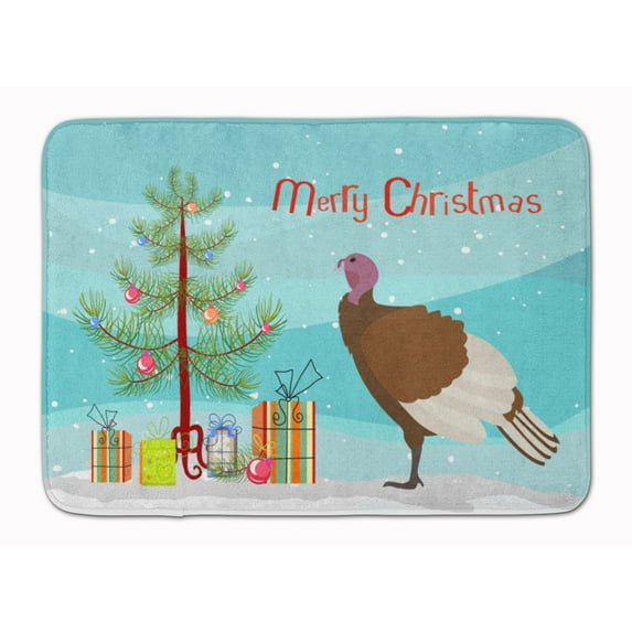 Carolines Treasures BB9349RUG Bourbon Red Turkey Hen Christmas Machine Washable Memory Foam Mat Teal 19 X 27" multicolor