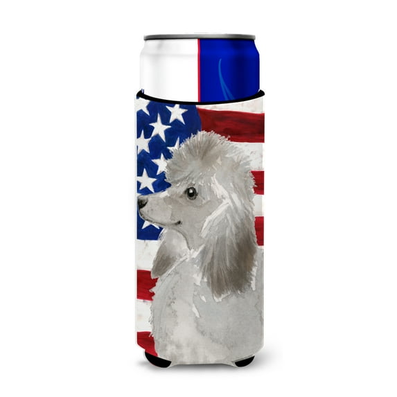 Carolines Treasures BB9385MUK Grey Standard Poodle Patriotic Michelob Ultra Hugger for slim cans Slim Can multicolor