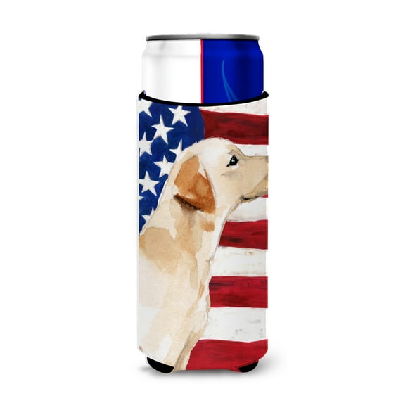 Carolines Treasures BB9388MUK Yellow Labrador 2 Patriotic Michelob Ultra Hugger for slim cans  Slim Can multicolor