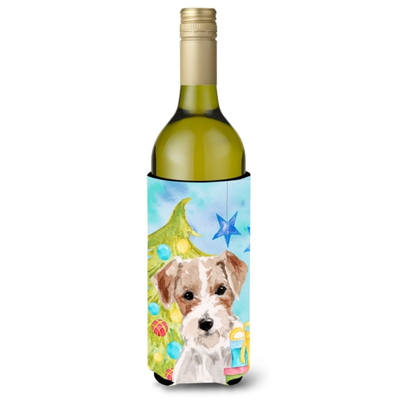 Carolines Treasures BB9403LITERK Wire Hair Jack Russell Christmas Wine Bottle Beverge Insulator Hugger  Wine Bottle