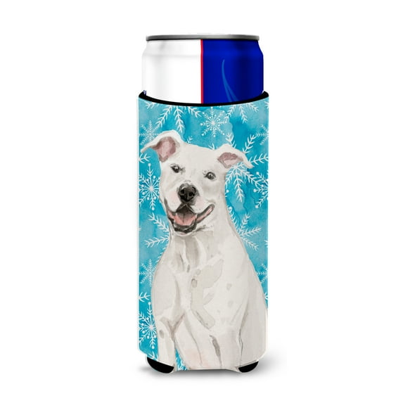 Carolines Treasures BB9431MUK White Staffie Bull Terrier Winter Michelob Ultra Hugger for slim cans  Slim Can multicolor
