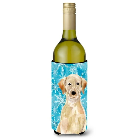 Carolines Treasures BB9436LITERK Yellow Labrador Winter Wine Bottle Beverge Insulator Hugger Wine Bottle multicolor
