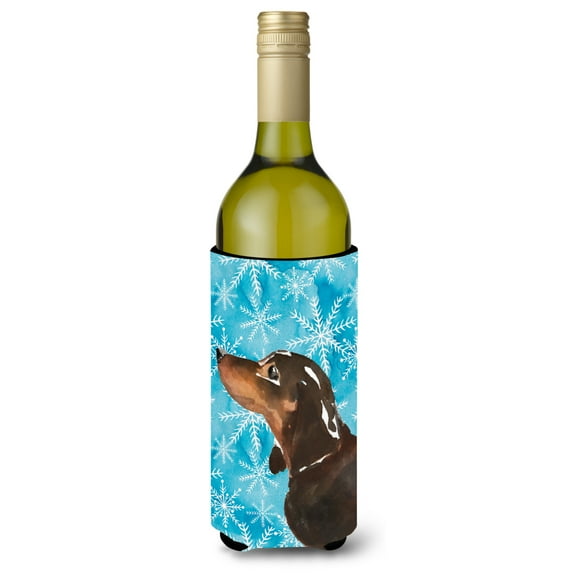Carolines Treasures BB9440LITERK Black and Tan Dachshund Winter Wine Bottle Beverge Insulator Hugger Wine Bottle