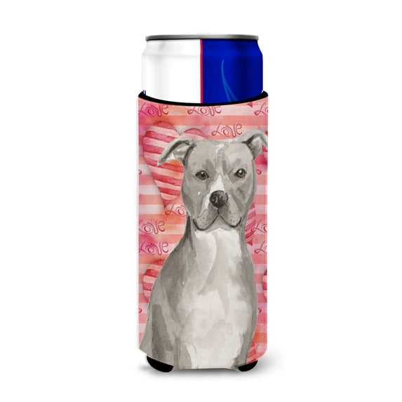 Carolines Treasures BB9465MUK Staffordshire Bull Terrier Love Michelob Ultra Hugger for slim cans Slim Can multicolor