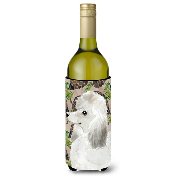 Carolines Treasures BB9596LITERK White Standard Poodle Pine Cones Wine Bottle Beverge Insulator Hugger  Wine Bottle