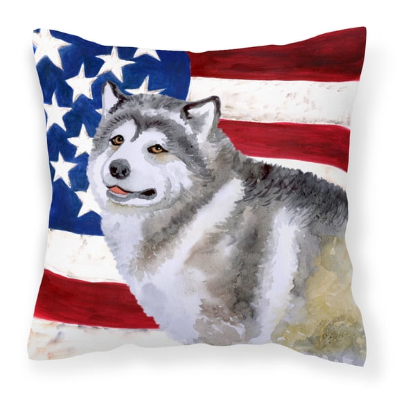 Carolines Treasures BB9638PW1818 Alaskan Malamute Patriotic Fabric Decorative Pillow  18H x18W multicolor