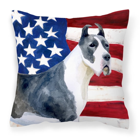 Carolines Treasures BB9643PW1818 Harlequin Great Dane Patriotic Fabric Decorative Pillow 18H x18W multicolor