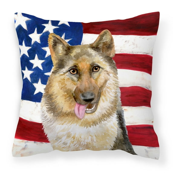 Carolines Treasures BB9654PW1818 German Shepherd Patriotic Fabric Decorative Pillow  18H x18W multicolor