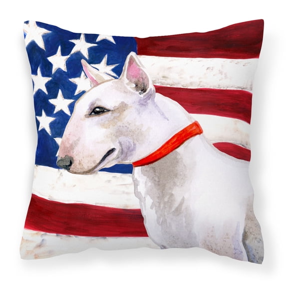 Carolines Treasures BB9693PW1818 Bull Terrier Patriotic Fabric Decorative Pillow  18H x18W multicolor