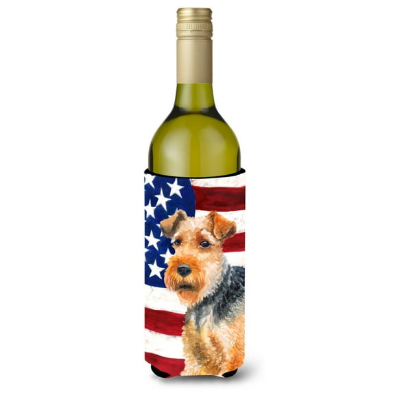 Carolines Treasures BB9700LITERK Welsh Terrier Patriotic Wine Bottle Beverge Insulator Hugger  Wine Bottle multicolor