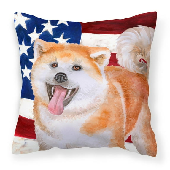 Carolines Treasures BB9703PW1414 Akita Patriotic Fabric Decorative Pillow  14Hx14W multicolor