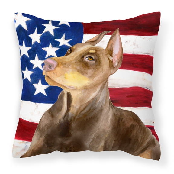 Carolines Treasures BB9709PW1818 Doberman Pinscher Patriotic Fabric Decorative Pillow  18H x18W multicolor