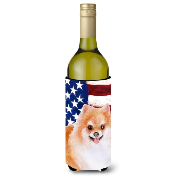 Carolines Treasures BB9716LITERK Pomeranian 2 Patriotic Wine Bottle Beverge Insulator Hugger Wine Bottle multicolor