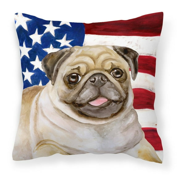 Carolines Treasures BB9718PW1414 Fawn Pug Patriotic Fabric Decorative Pillow 14Hx14W multicolor