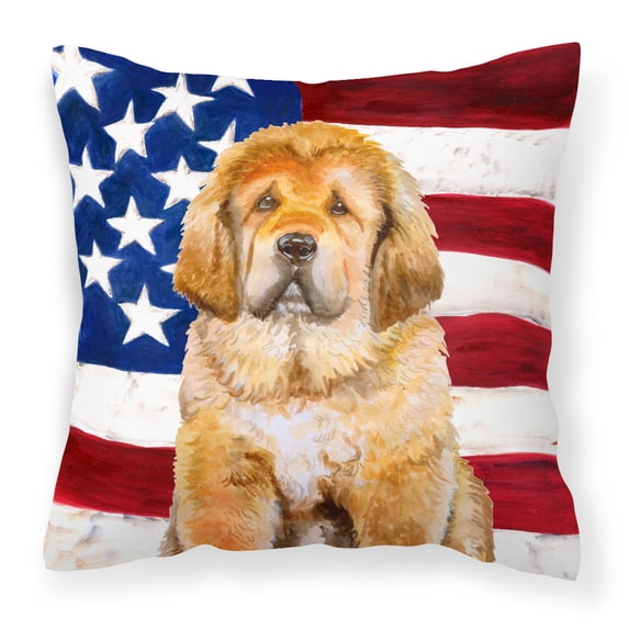 Carolines Treasures BB9721PW1414 Tibetan Mastiff Patriotic Fabric Decorative Pillow 14Hx14W multicolor