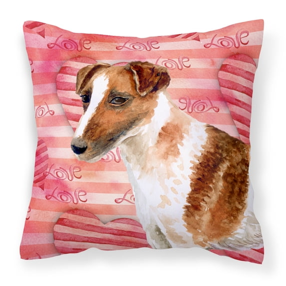 Carolines Treasures BB9734PW1818 Smooth Fox Terrier Love Fabric Decorative Pillow  18H x18W multicolor