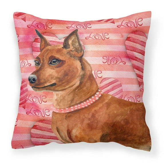 Carolines Treasures BB9743PW1414 Miniature Pinscher Love Fabric Decorative Pillow 14Hx14W multicolor
