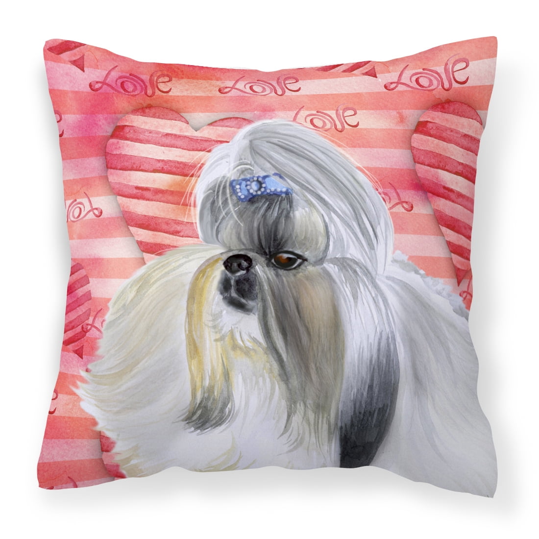 Carolines Treasures BB9753PW1414 Shih Tzu Love Fabric Decorative Pillow 14Hx14W multicolor