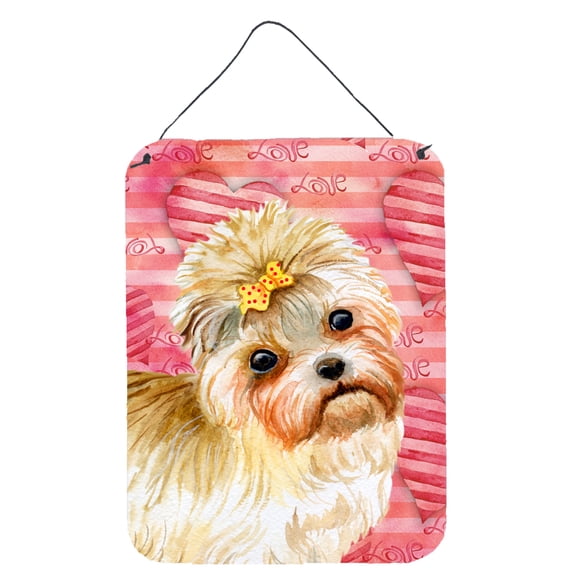 Carolines Treasures BB9755DS1216 Morkie Love Wall or Door Hanging Prints Red 12WX16H multicolor