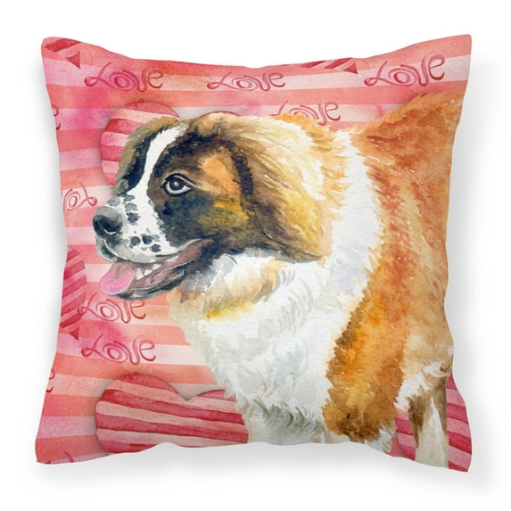 Carolines Treasures BB9766PW1414 Saint Bernard Love Fabric Decorative Pillow 14Hx14W multicolor