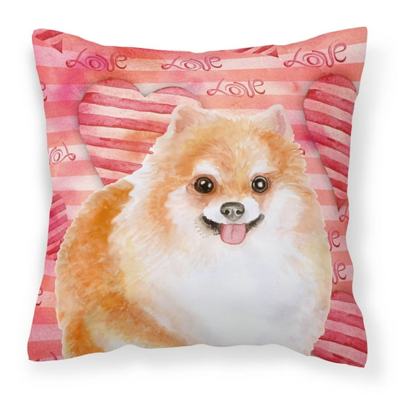 Carolines Treasures BB9803PW1414 Pomeranian 2 Love Fabric Decorative Pillow 14Hx14W multicolor