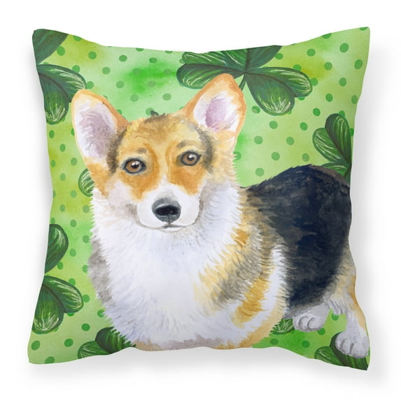 Carolines Treasures BB9816PW1414 Pembroke Corgi St Patricks Fabric Decorative Pillow 14Hx14W multicolor