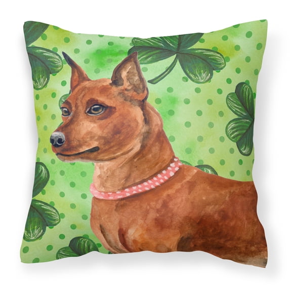Carolines Treasures BB9830PW1818 Miniature Pinscher St Patricks Fabric Decorative Pillow 18H x18W multicolor
