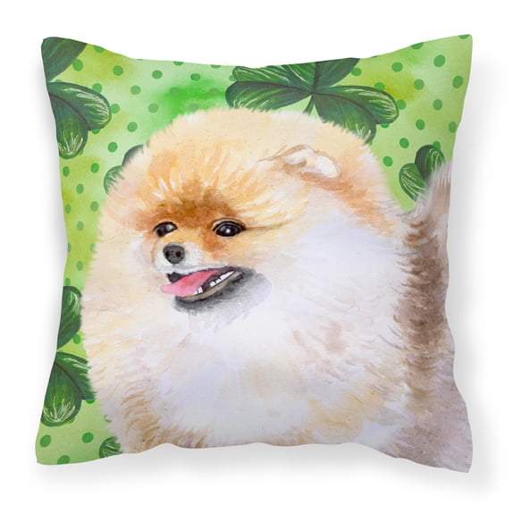 Carolines Treasures BB9856PW1818 Pomeranian St Patricks Fabric Decorative Pillow  18H x18W multicolor