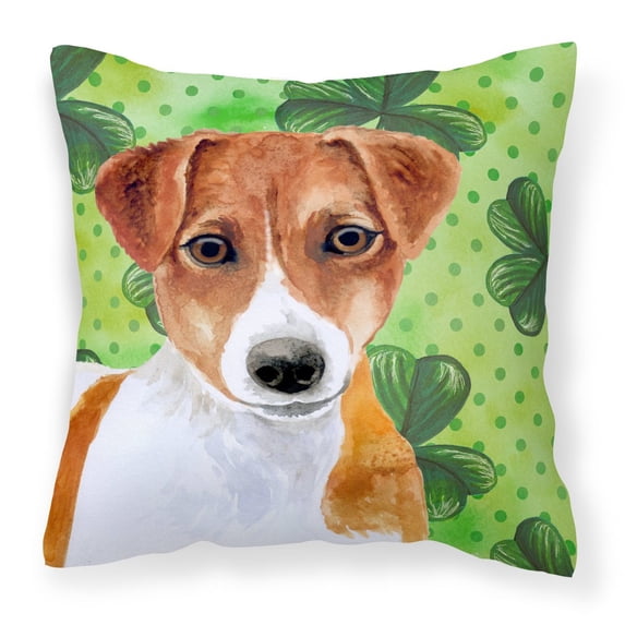 Carolines Treasures BB9863PW1414 Jack Russell Terrier St Patricks Fabric Decorative Pillow 14Hx14W multicolor