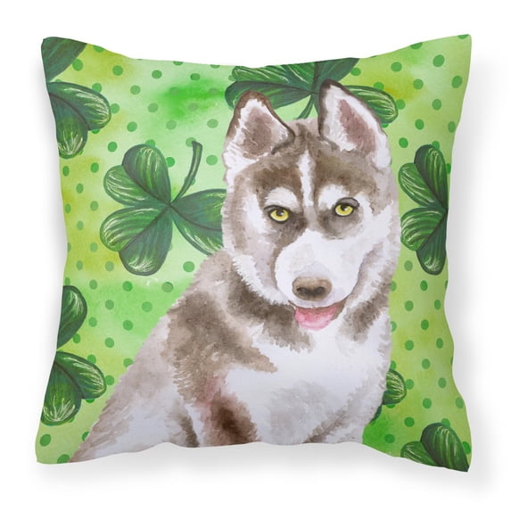 Carolines Treasures BB9870PW1818 Siberian Husky Grey St Patricks Fabric Decorative Pillow 18H x18W multicolor